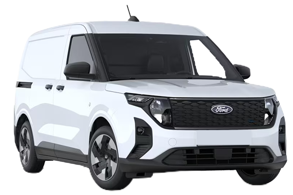 Vue latérale du fourgon FORD E-TRANSIT COURIER - 2025 – modèle utilitaire gris aménageable